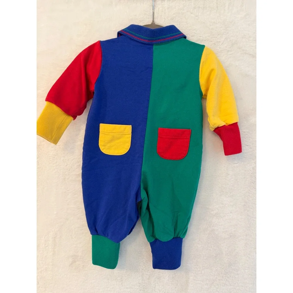CC Baby Vintage Colorblock Bear Romper 3-6M Primary Colors Embroidered One Piece